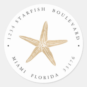Elegant FAUX GOLD Starfish coastal Return address Classic Round Sticker