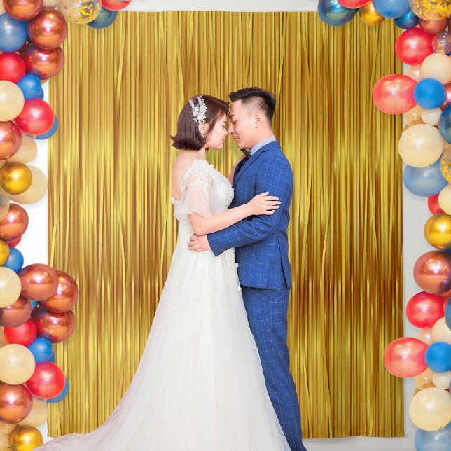 Elegant Faux Gold Streamers Photography Backdrop  Tapestry (In Situ. Balloons and happily married couple not included.)