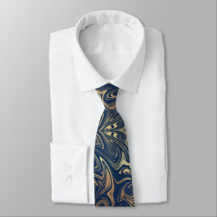 Elegant Faux Gold Swirls On Navy Blue Neck Tie