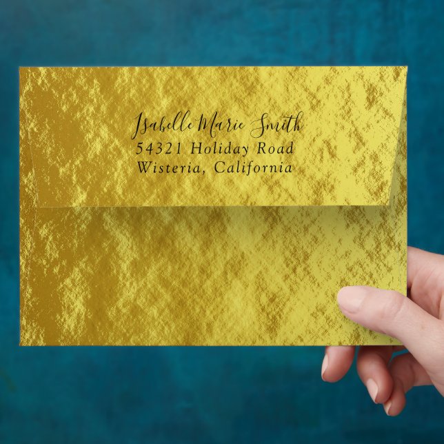 Elegant Faux Gold Textured Image Wedding A7 Envelope (Hand)