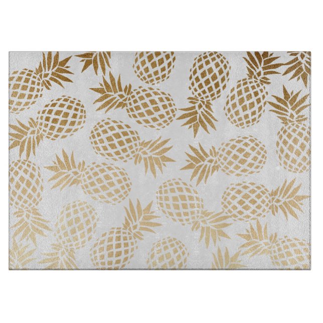 elegant faux gold tropical pineapple pattern cutting board (Front)