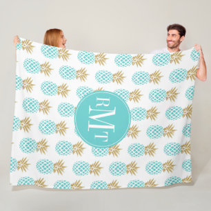 Elegant faux gold tropical pineapple pattern fleece blanket