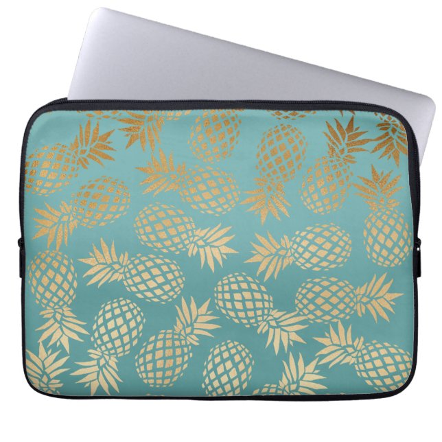 elegant faux gold tropical pineapple pattern laptop sleeve (Front)