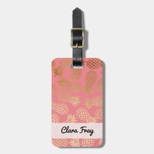 elegant faux gold tropical pineapple pattern luggage tag