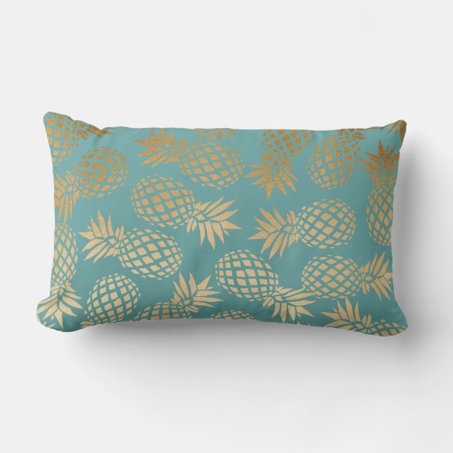 elegant faux gold tropical pineapple pattern lumbar cushion (Front)
