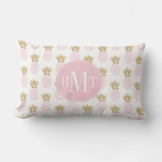 Elegant faux gold tropical pineapple pattern lumbar cushion (Front)