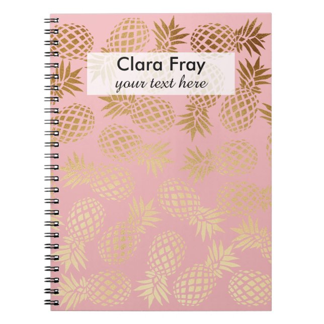elegant faux gold tropical pineapple pattern notebook (Front)