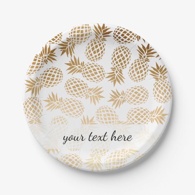 elegant faux gold tropical pineapple pattern paper plate (Front)
