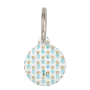 Elegant faux gold tropical pineapple pattern pet tag