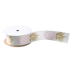 Elegant faux gold tropical pineapple pattern satin ribbon