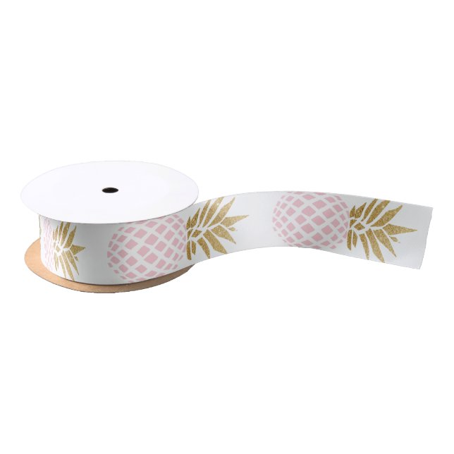 Elegant faux gold tropical pineapple pattern satin ribbon (Spool)
