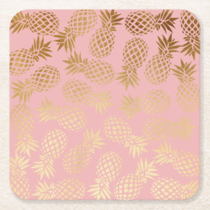 elegant faux gold tropical pineapple pattern square paper coaster