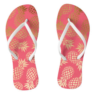 elegant faux gold tropical pineapple pattern thongs
