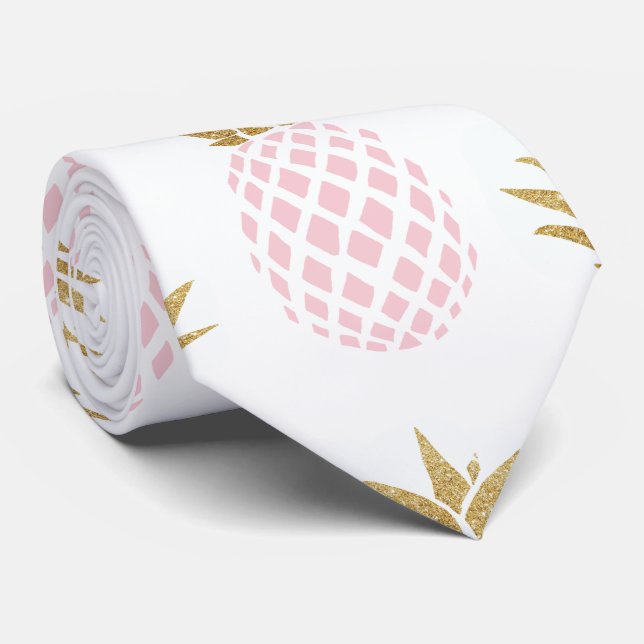 Elegant faux gold tropical pineapple pattern tie (Rolled)