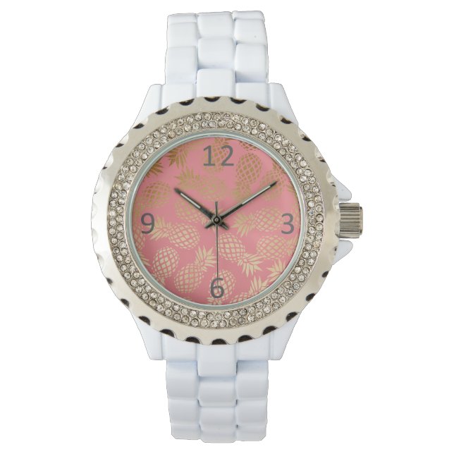 elegant faux gold tropical pineapple pattern watch (Front)