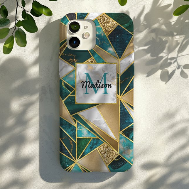 Elegant faux gold turquoise geometric Case-Mate iPhone case (Creator Uploaded)