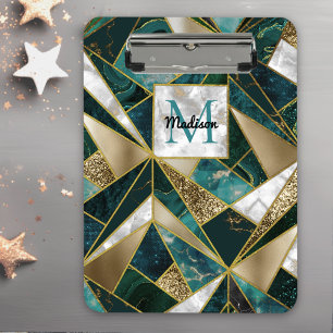 Elegant faux gold turquoise geometric  clipboard