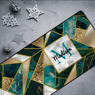 Elegant faux gold turquoise geometric desk mat