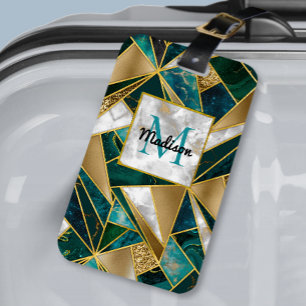 Elegant faux gold turquoise geometric luggage tag