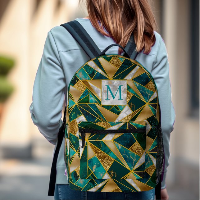 Elegant faux gold turquoise geometric printed backpack (Creator Uploaded)