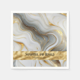 Elegant Faux Gold, White & Grey Marbled Wedding  Napkin