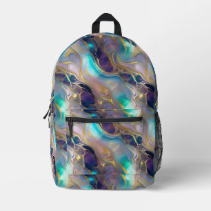 Elegant Faux Gold with Teal and Purple Opal Stone Printed Backpack