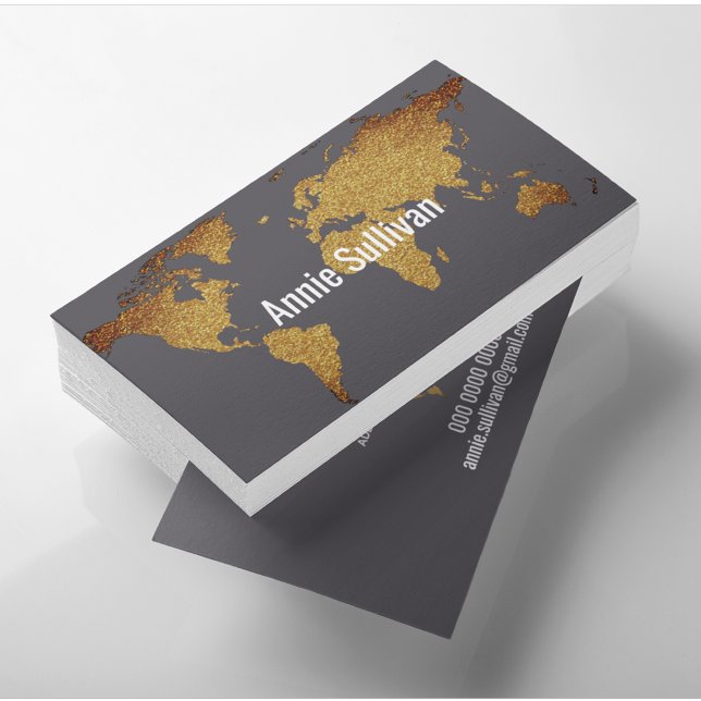 elegant faux gold world map on grey travel agent business card (Creator Uploaded)