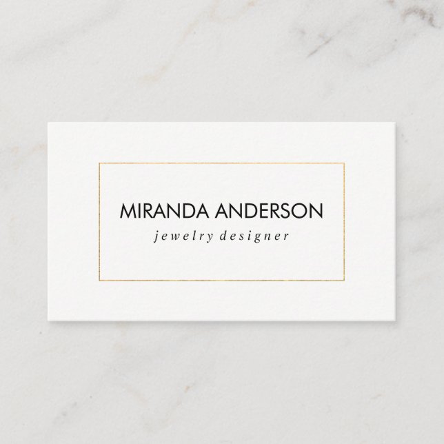 Elegant Faux Golden Border Black White Business Card (Front)