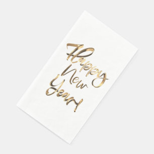 Elegant Faux Golden Handwriting Happy New Year Napkin