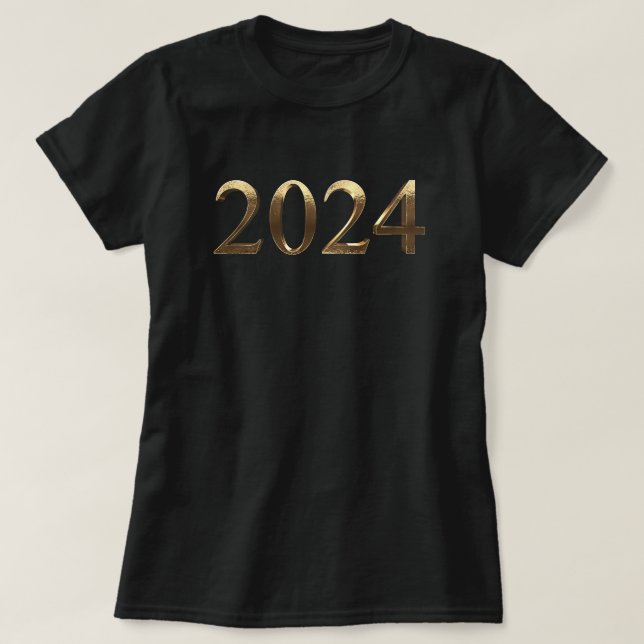 Elegant Faux Golden Numbers Happy New Year 2024 T-Shirt (Design Front)