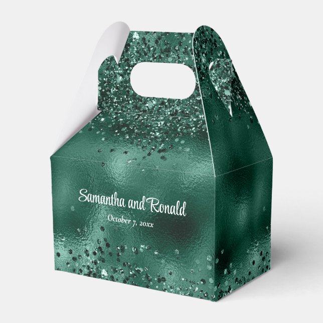 Elegant Faux Green Glitter and Foil Wedding Favour Box (Front Side)