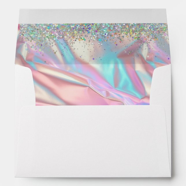 Elegant Faux Iridescent Foil and Glitter Wedding Envelope (Back (Bottom))