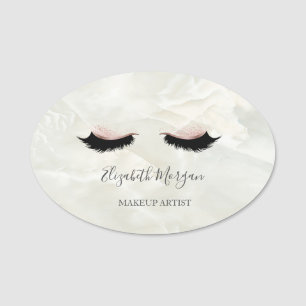 Elegant Faux Lashes, White Marble Makeup artist Name Tag