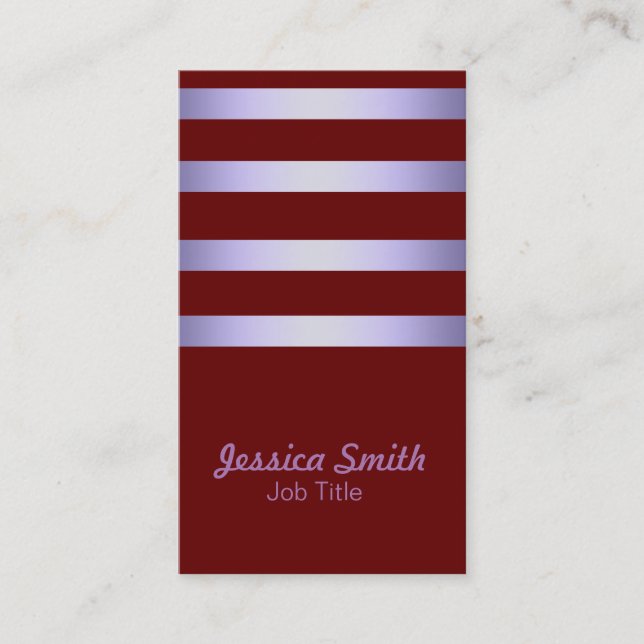 Elegant Faux Lavender Striped Modern Brown Chic Business Card (Front)