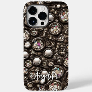 Elegant Faux Leather Abstract Minimalist Name Case-Mate iPhone 14 Pro Max Case