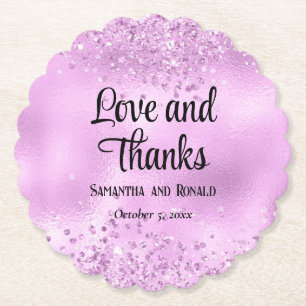 Elegant Faux Lilac Glitter and Foil Wedding Paper Coaster