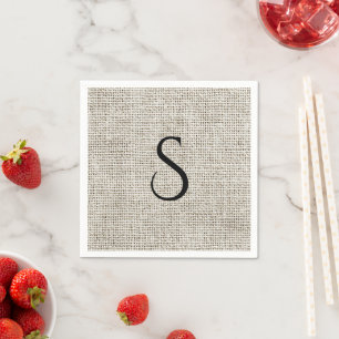 Elegant Faux Linen Black Monogram Wedding Napkin