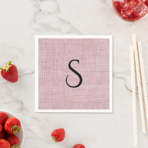 Elegant Faux Linen Pink Monogram Napkin