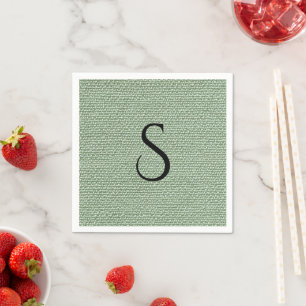 Elegant Faux Linen Sage Green Monogram Napkin