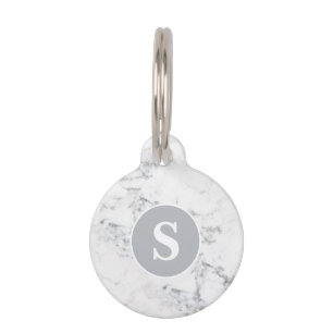 Elegant Faux Marble Texture Look & Custom Monogram Pet Tag