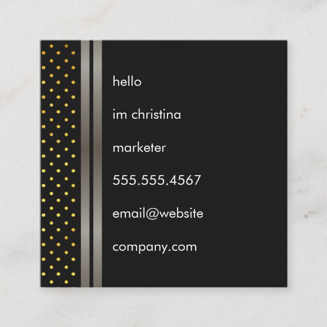 Elegant Faux Metallic Double Trim with Polka Dots Square Business Card (Front)