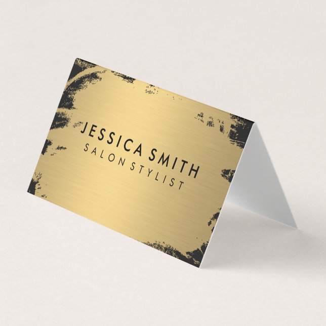 Elegant Faux Metallic Gold and Black Business Card (Front)