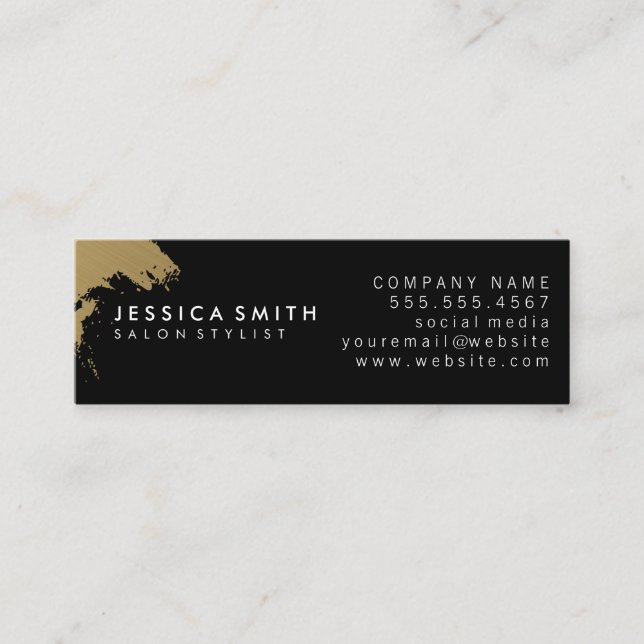Elegant Faux Metallic Gold Black | Variation II Mini Business Card (Front)