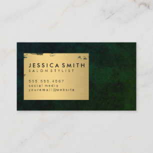 Elegant Faux Metallic Gold Brushed / Green Texture Business Card