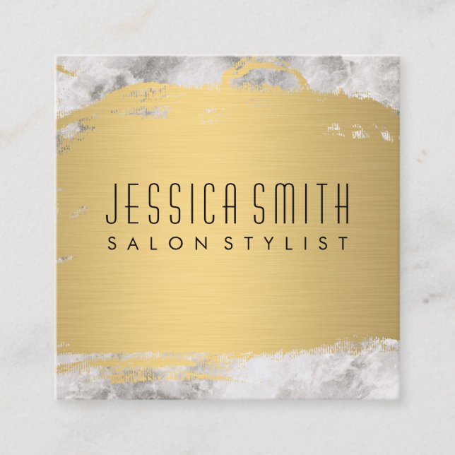 Elegant Faux Metallic Gold Brushed Square Business Card (Front)