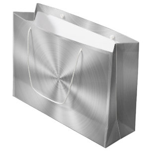 Elegant Faux Metallic Shiny Silver Large Gift Bag