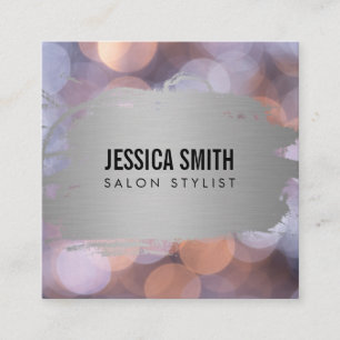 Elegant Faux Metallic Silver Brushed   Bokeh Square Business Card