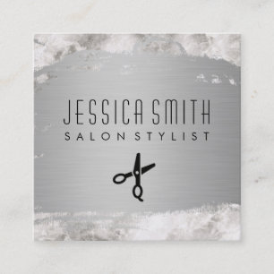 Elegant Faux Metallic Silver Brushed Marble Square Business Card