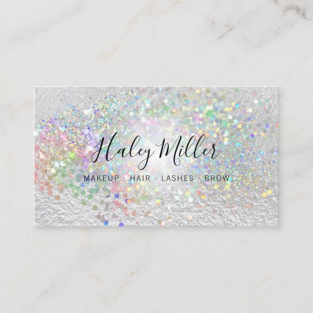 Elegant Faux Pearlescent Iridescent Glitter Business Card (Front)
