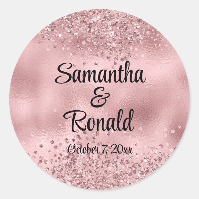 Elegant Faux Pink Glitter and Foil Wedding Classic Round Sticker (Front)